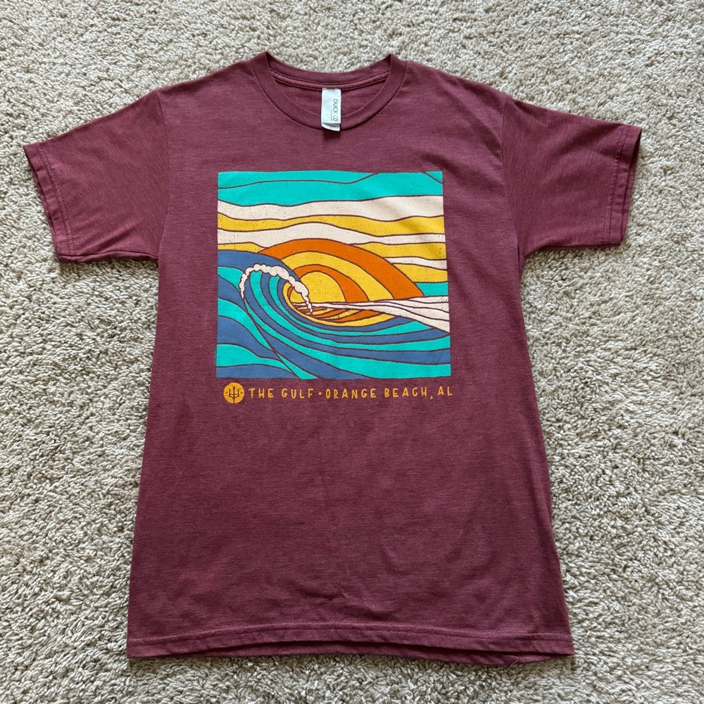 The Gulf Short Sleeve Tee Shirt Maroon Orange Beach Alabama Crewneck Size Small